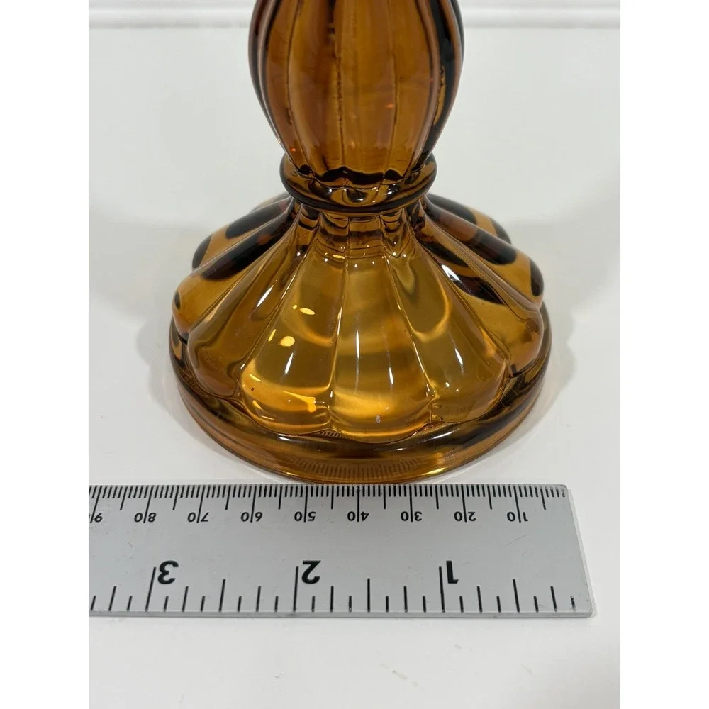 Vintage Amber Glass Pillar Candlestick Holder 6.5